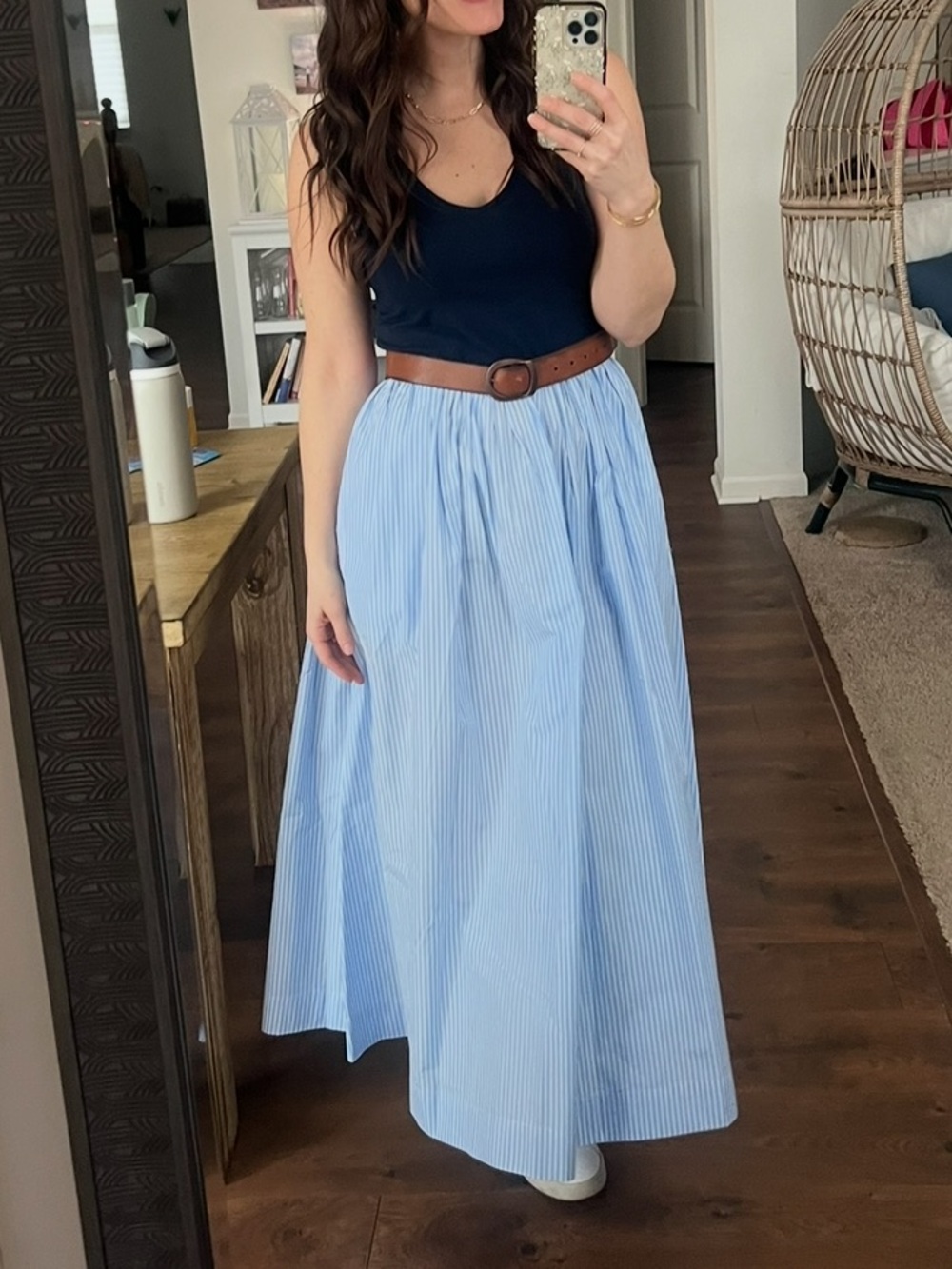 Loft- Navy & Light Blue Striped Midi Dress - Classic Two-Tone Fit - Picture 6 of 6